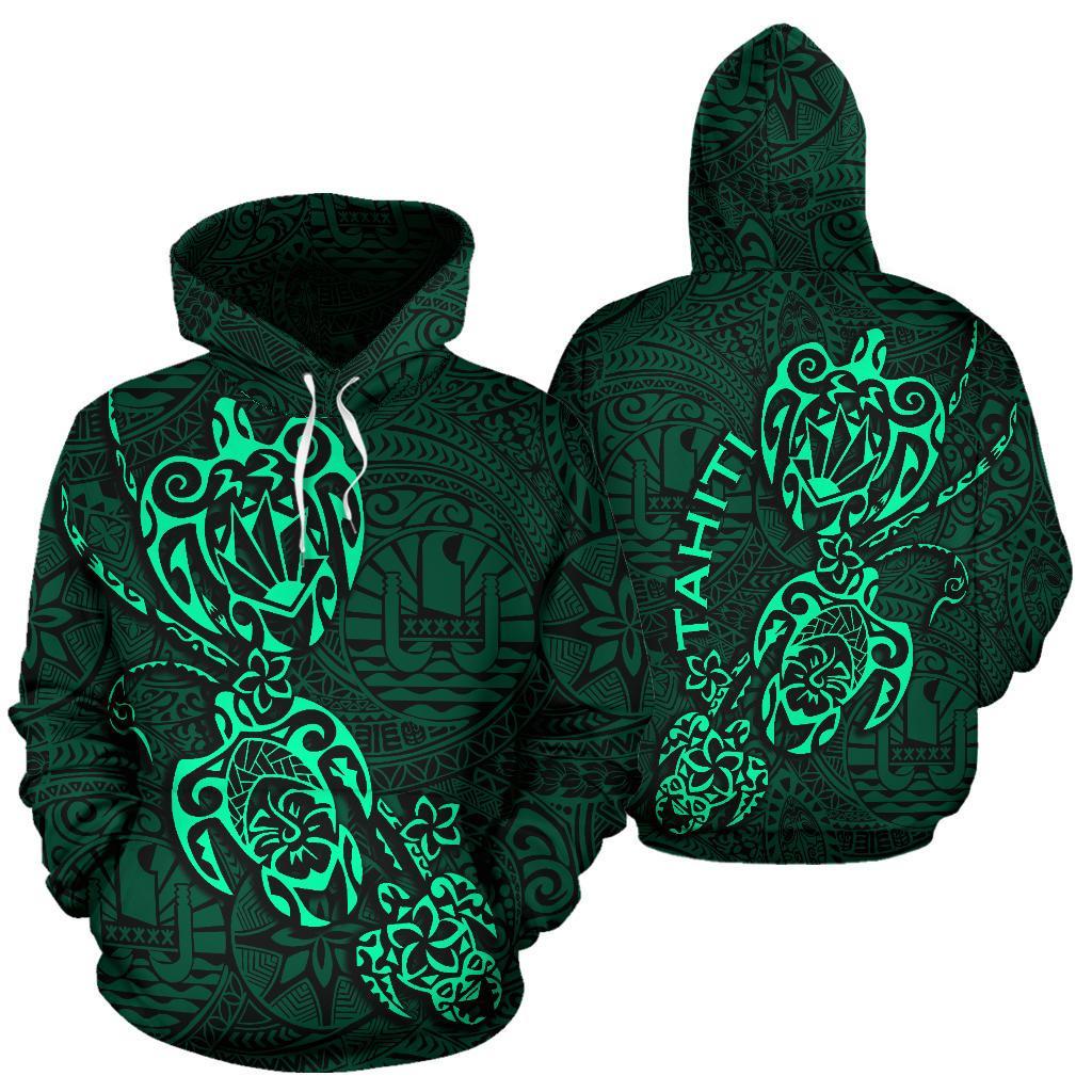 Tahiti Polynesian Family Turtles Hoodie Green - Polynesian Pride
