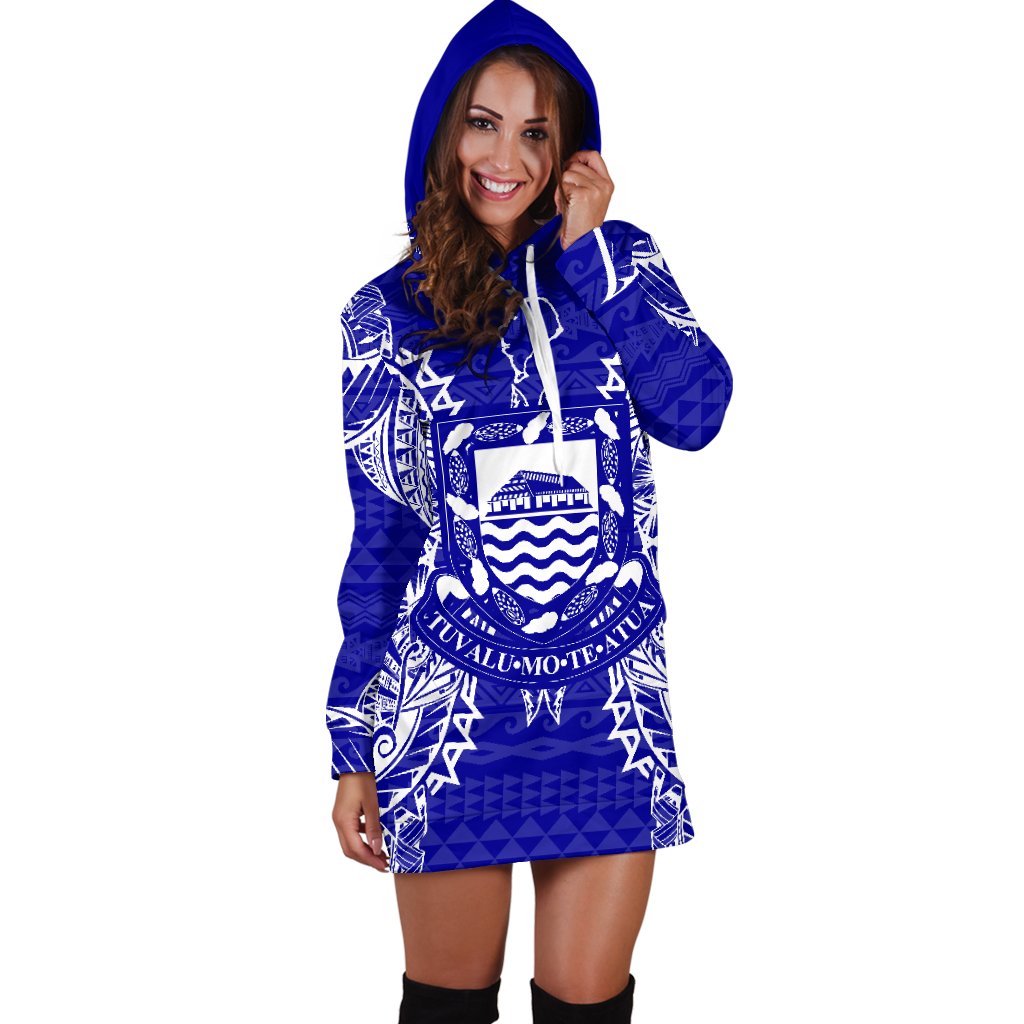 Tuvalu Polynesian Hoodie Dress Map Blue - Polynesian Pride