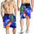 American Samoa Polynesian Men's Shorts - Humpback Whale with Tropical Flowers (Blue) - Polynesian Pride