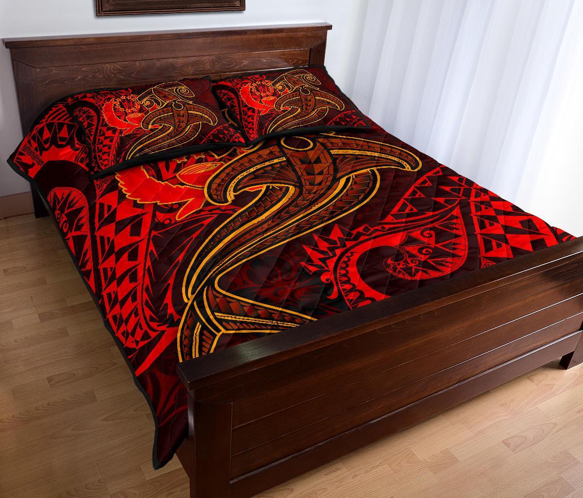 Pohnpei Quilt Bed Set - Red Shark Polynesian Tattoo - Polynesian Pride