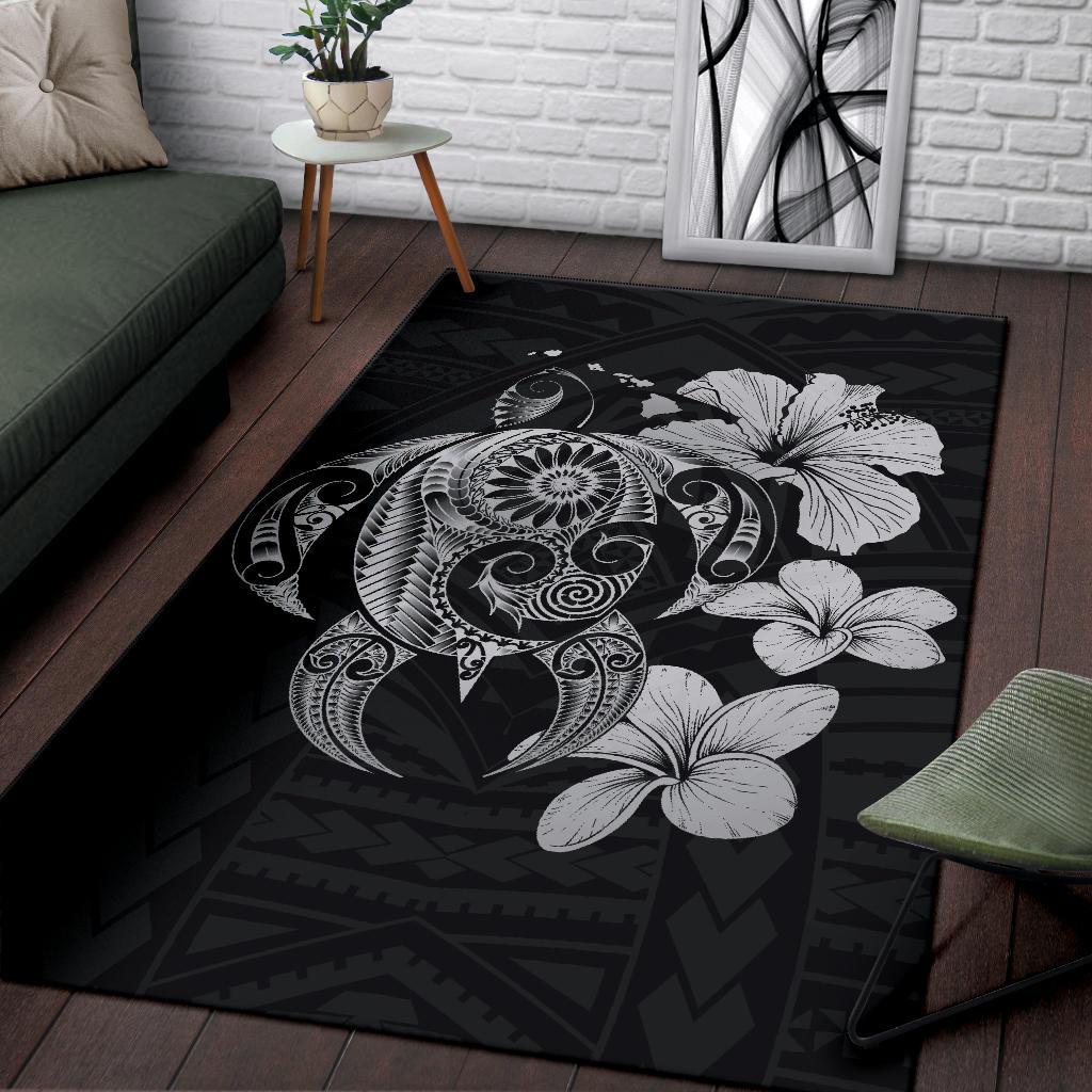 Hibiscus Plumeria Mix Polynesian Turtle Area Rug AH - Polynesian Pride