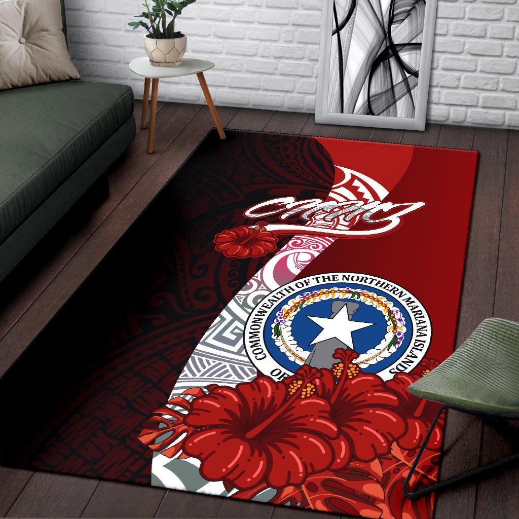 Northern Mariana Islands Polynesian Area Rug - Coat Of Arm With Hibiscus - Polynesian Pride