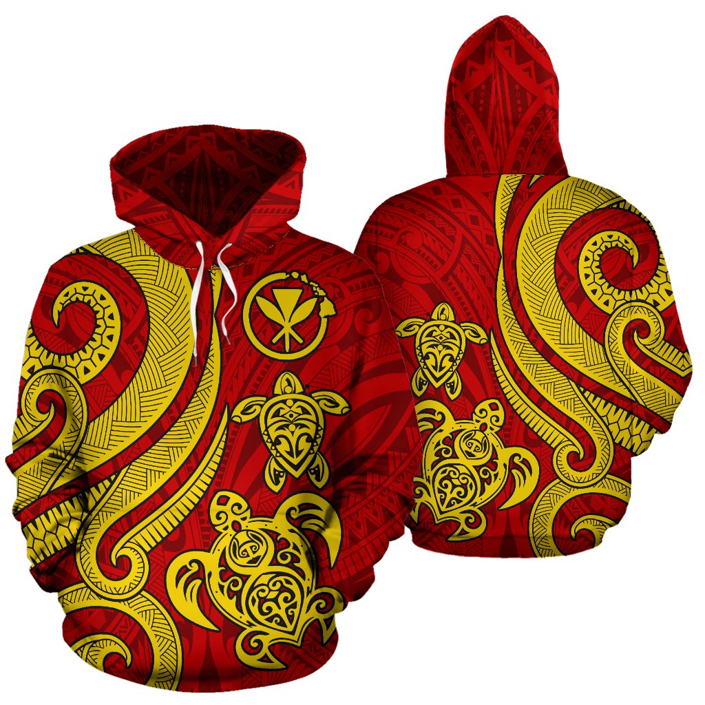 Polynesian Hawaii (Kanaka Maoli) Hoodie Red Tentacle Turtle Unisex Red Yellow - Polynesian Pride