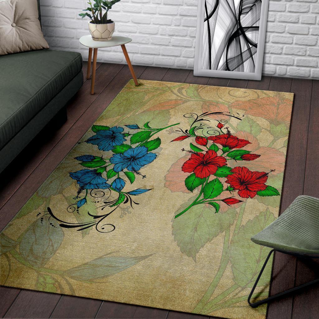 Hibibus Blue And Red Area Rug AH - Polynesian Pride