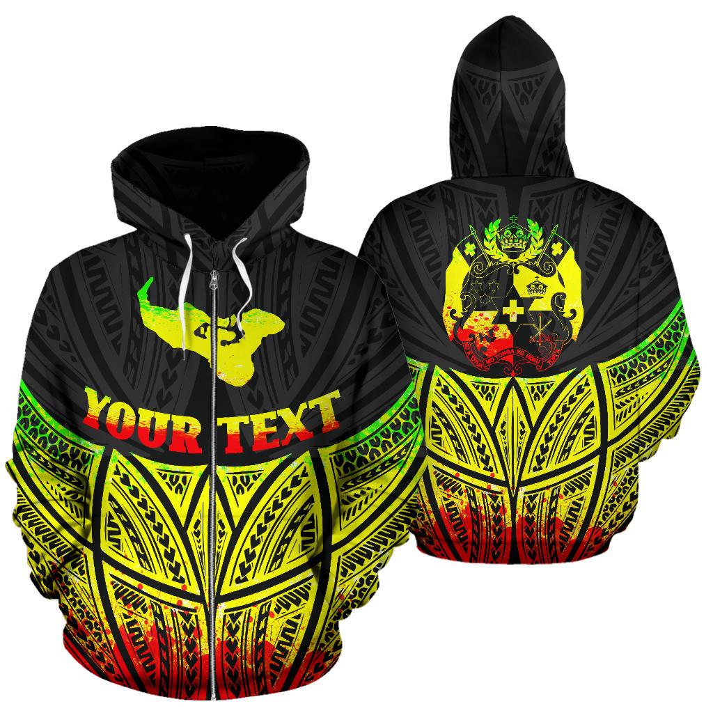 Tonga Polynesian Custom Zip up Hoodie Reggae Pride Map and Seal Unisex Reggae - Polynesian Pride