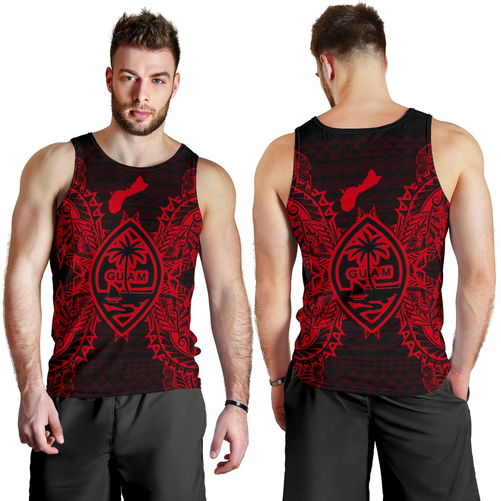 Guam Polynesian Men Tank Top Map Red - Polynesian Pride