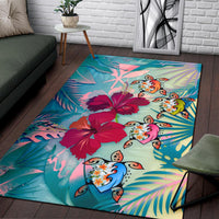 Polynesian Hawaii Area Rug - Plumeria Turtles with Hibiscus - Polynesian Pride