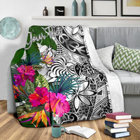 New Caledonia Custom Personalised Premium Blanket White - Turtle Plumeria Banana Leaf Crest - Polynesian Pride