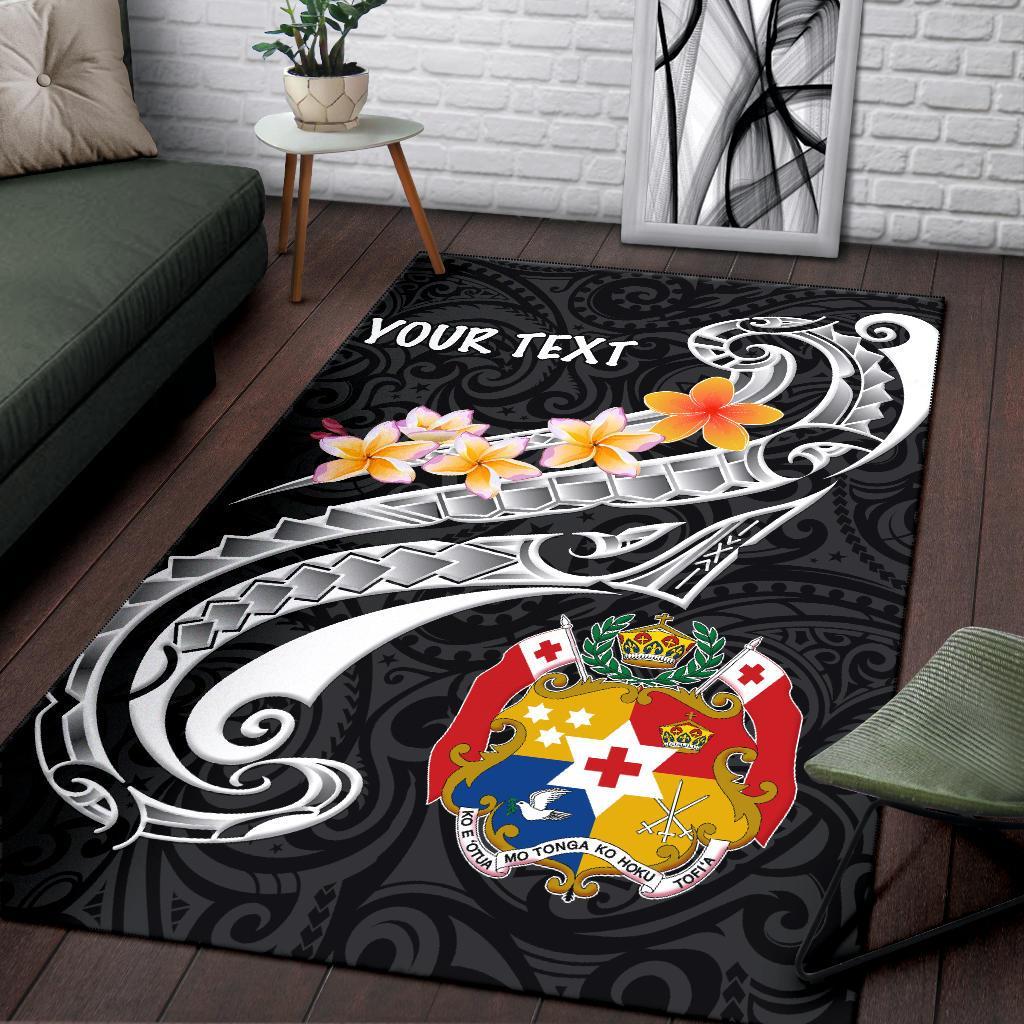 Tonga Custom Personalised Area Rug - Tonga Seal Polynesian Patterns Plumeria (Black) Black - Polynesian Pride