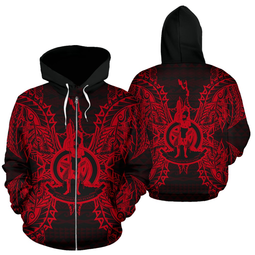 Vanuatu Polynesian All Over Zip up Hoodie Map Red Unisex Red - Polynesian Pride