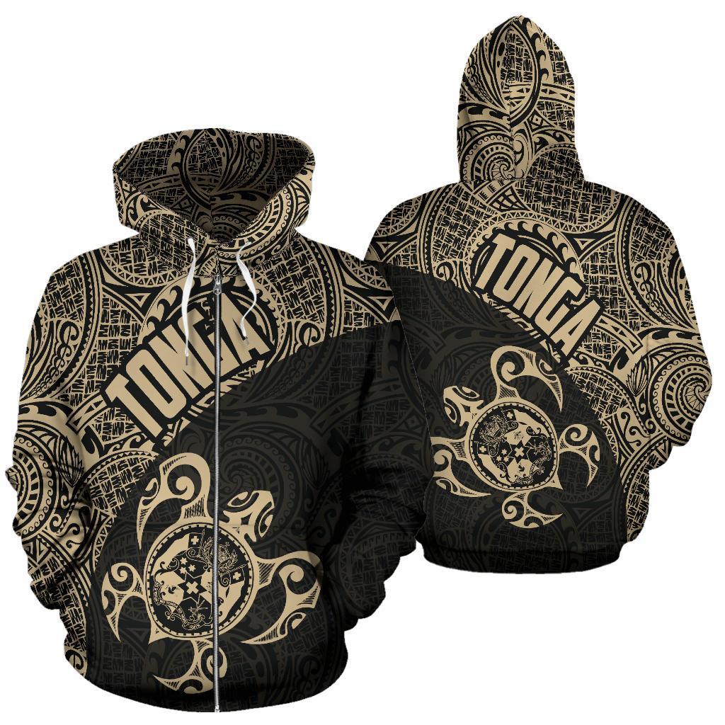 Tonga Zip up Hoodie Tonga Coat of Arms In Turtle Polynesian Tattoo0 Unisex Black - Polynesian Pride