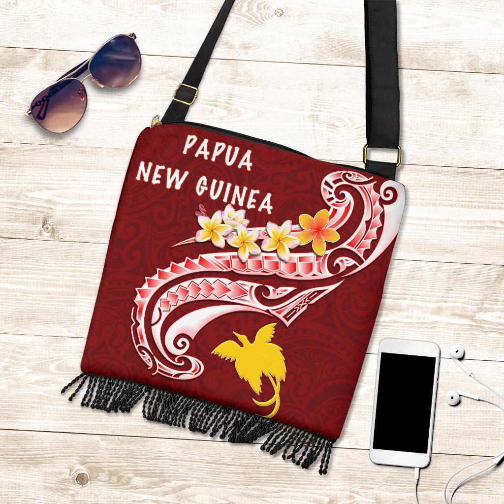 Papua New Guinea Boho Handbag - PNG Seal Polynesian Patterns Plumeria One Style One Size Red - Polynesian Pride