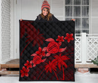 Hawaii Turtle Plumeria Coconut Tree Polynesian Premium Quilt - Red - Polynesian Pride