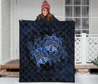 Hawaii Premium Quilt - Turtle Strong Pattern Hibiscus Plumeria Blue AH - Polynesian Pride