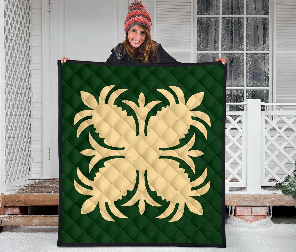 Hawaiian Premium Quilt Royal Pattern - Green - A2 Style - Polynesian Pride