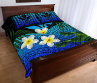 Kanaka Maoli (Hawaiian) Quilt Bed Set, Polynesian Plumeria Banana Leaves Blue - Polynesian Pride