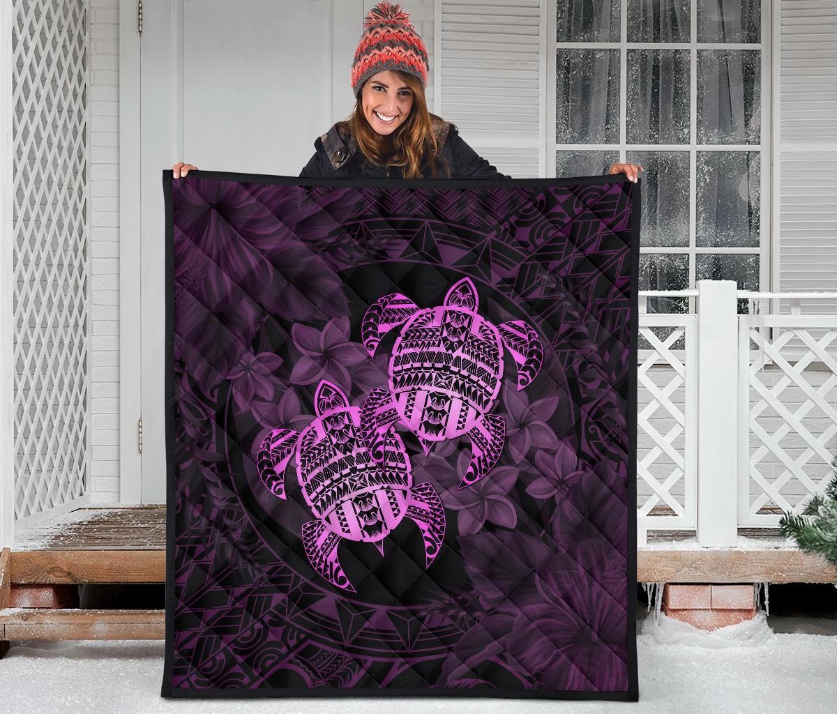 Hawaii Premium Quilt - Turtle Strong Pattern Hibiscus Plumeria Pink AH - Polynesian Pride