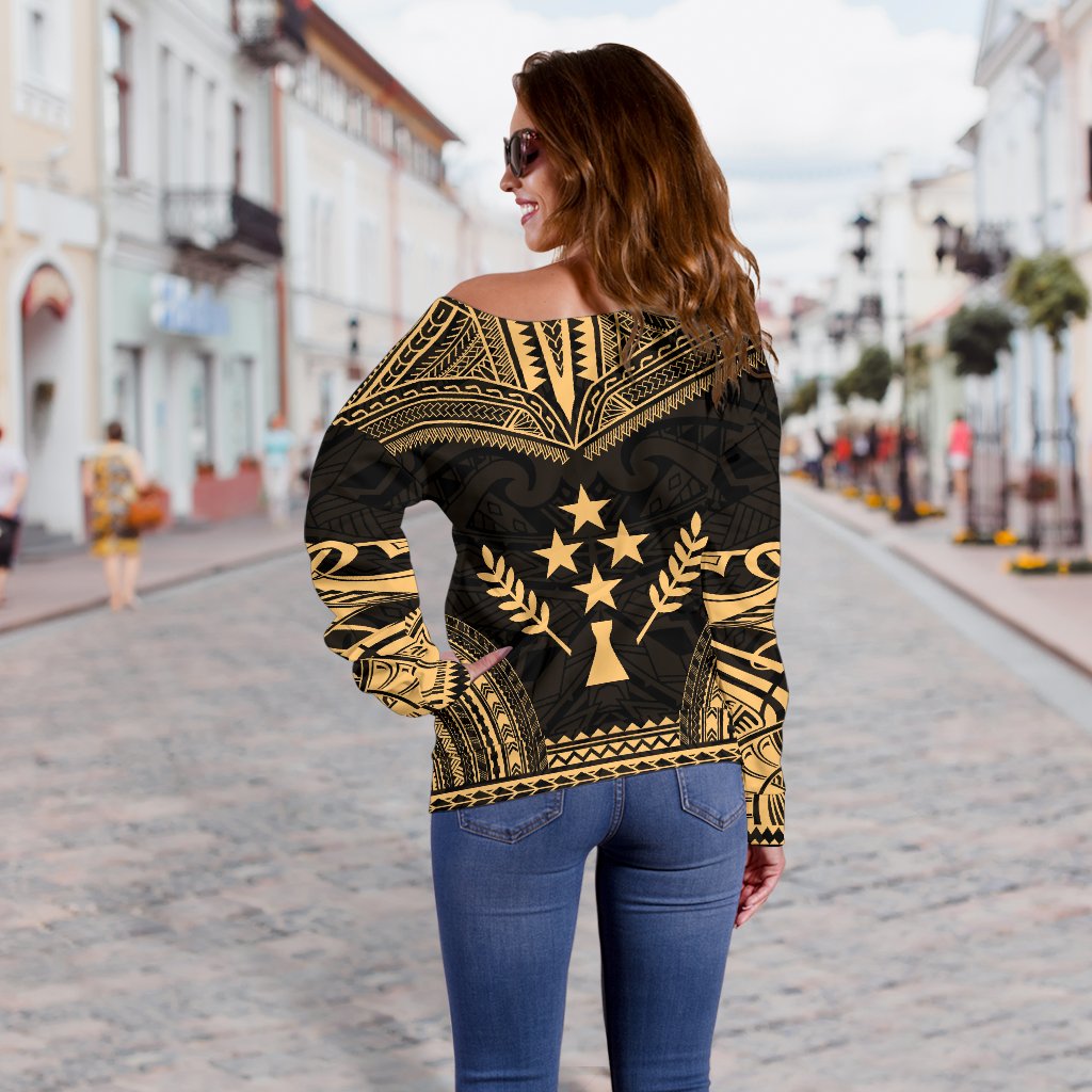 Kosrae Polynesian Chief Women's Off Shoulder Sweater - Gold Version - Polynesian Pride