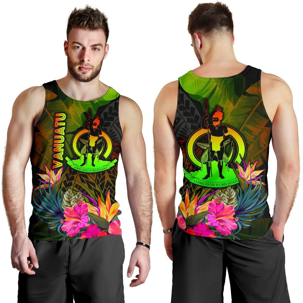 Vanuatu Polynesian Men's Tank Top - Hibiscus and Banana Leaves - Polynesian Pride