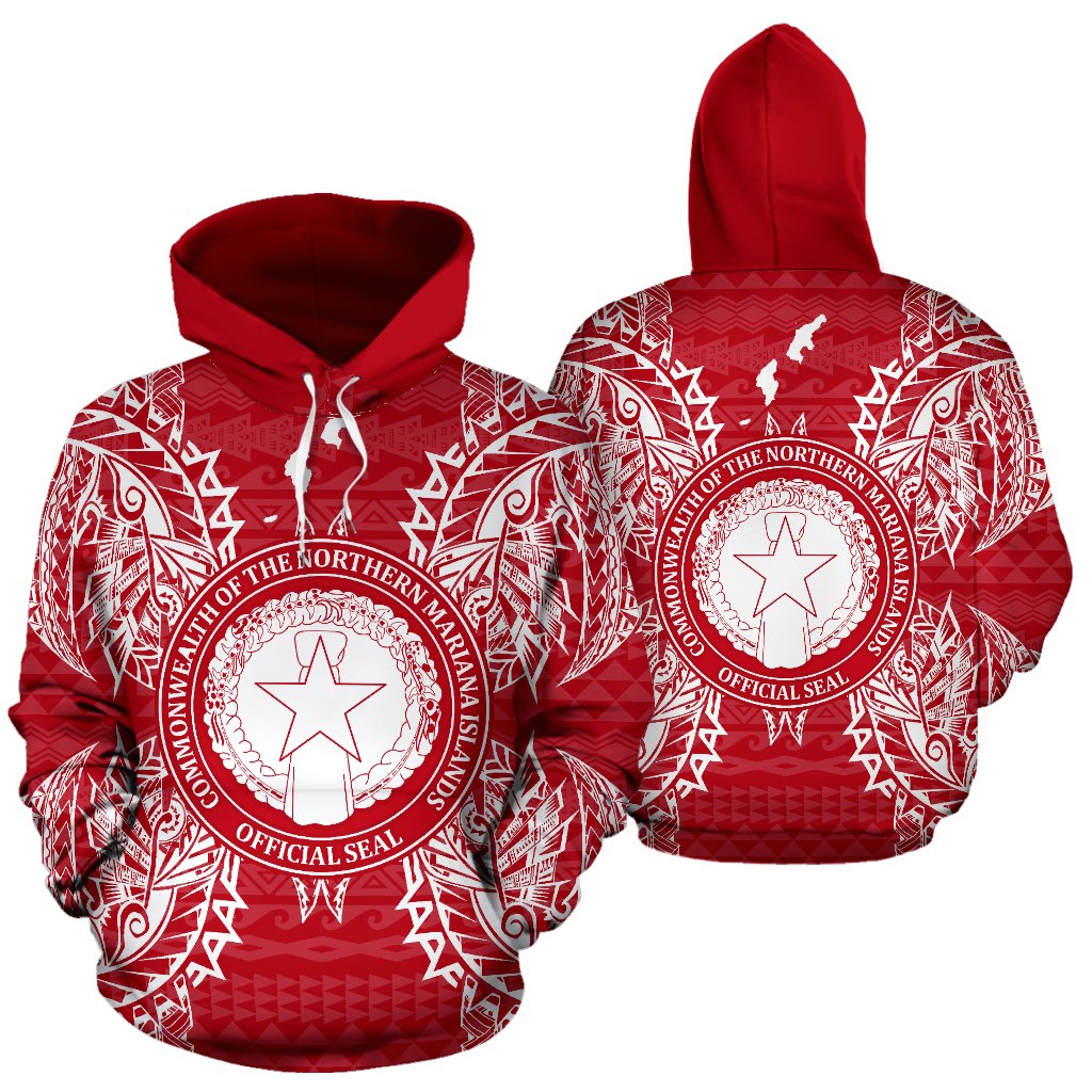 Northern Mariana Islands Polynesian ll Over Hoodie Map Red White Unisex Red nd White - Polynesian Pride