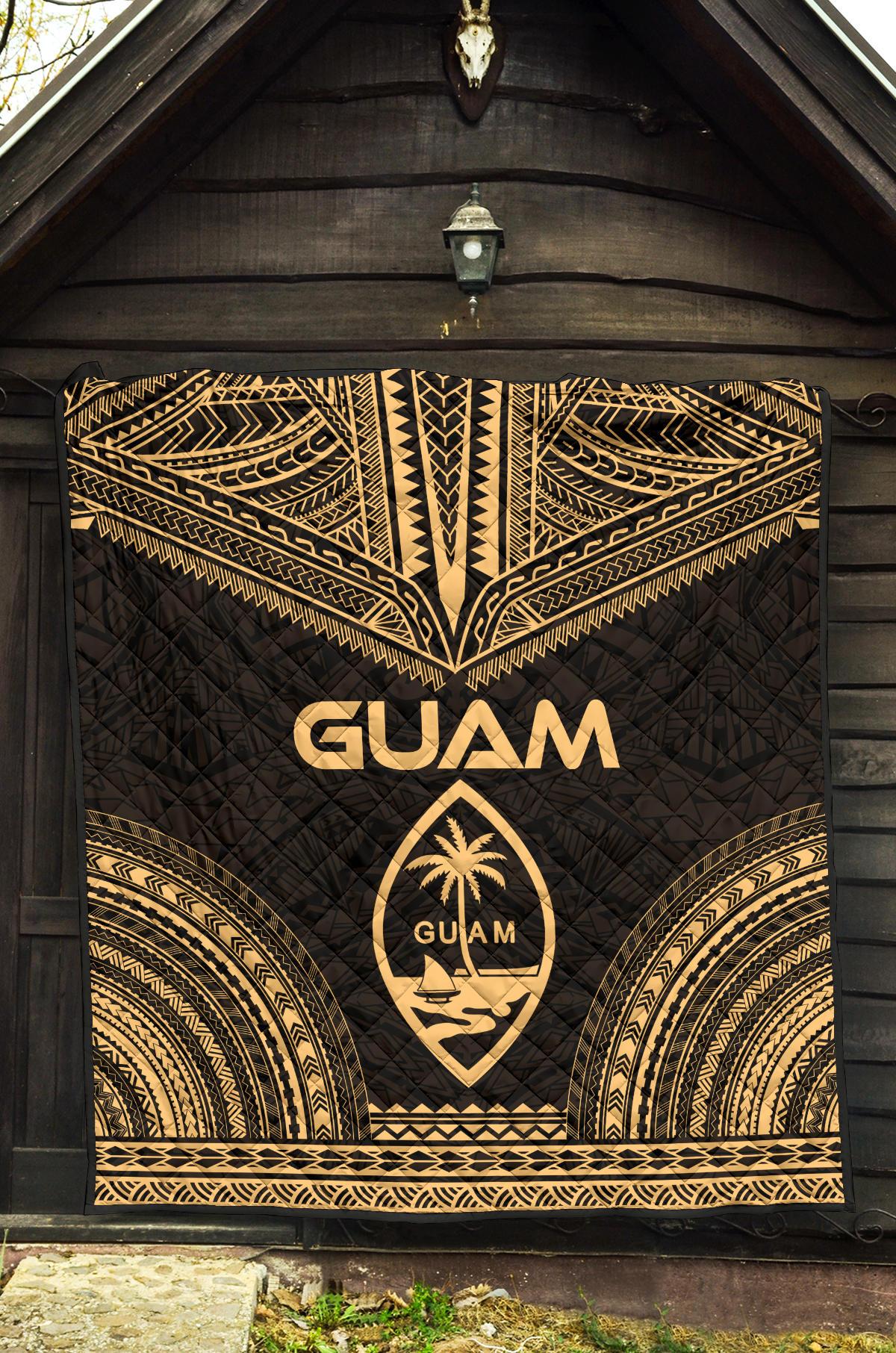 Guam Premium Quilt - Guam Coat Of Arms Polynesian Chief Gold Version - Polynesian Pride