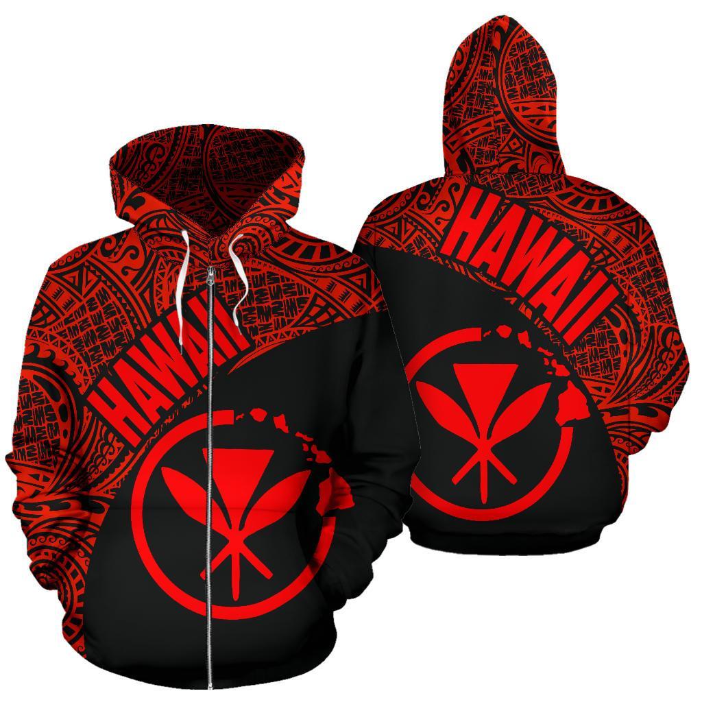 Hawai Zip up Hoodie Hawaii Kanaka Maoli Polynesian Tattoo Red Version Unisex Black - Polynesian Pride