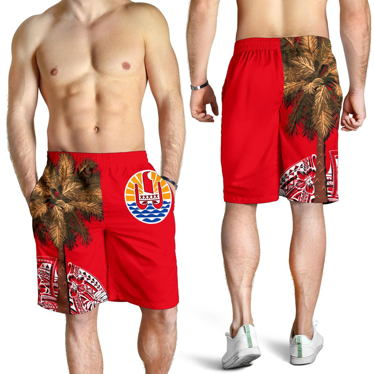 French Polynesia Men's Shorts - Palm Tree Polynesian Pattern Red - Polynesian Pride