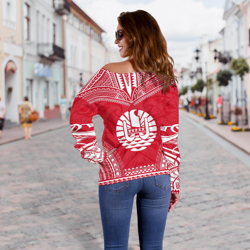 Tahiti Polynesian Chief Custom Personalised Women's Off Shoulder Sweater - Flag Version - Polynesian Pride