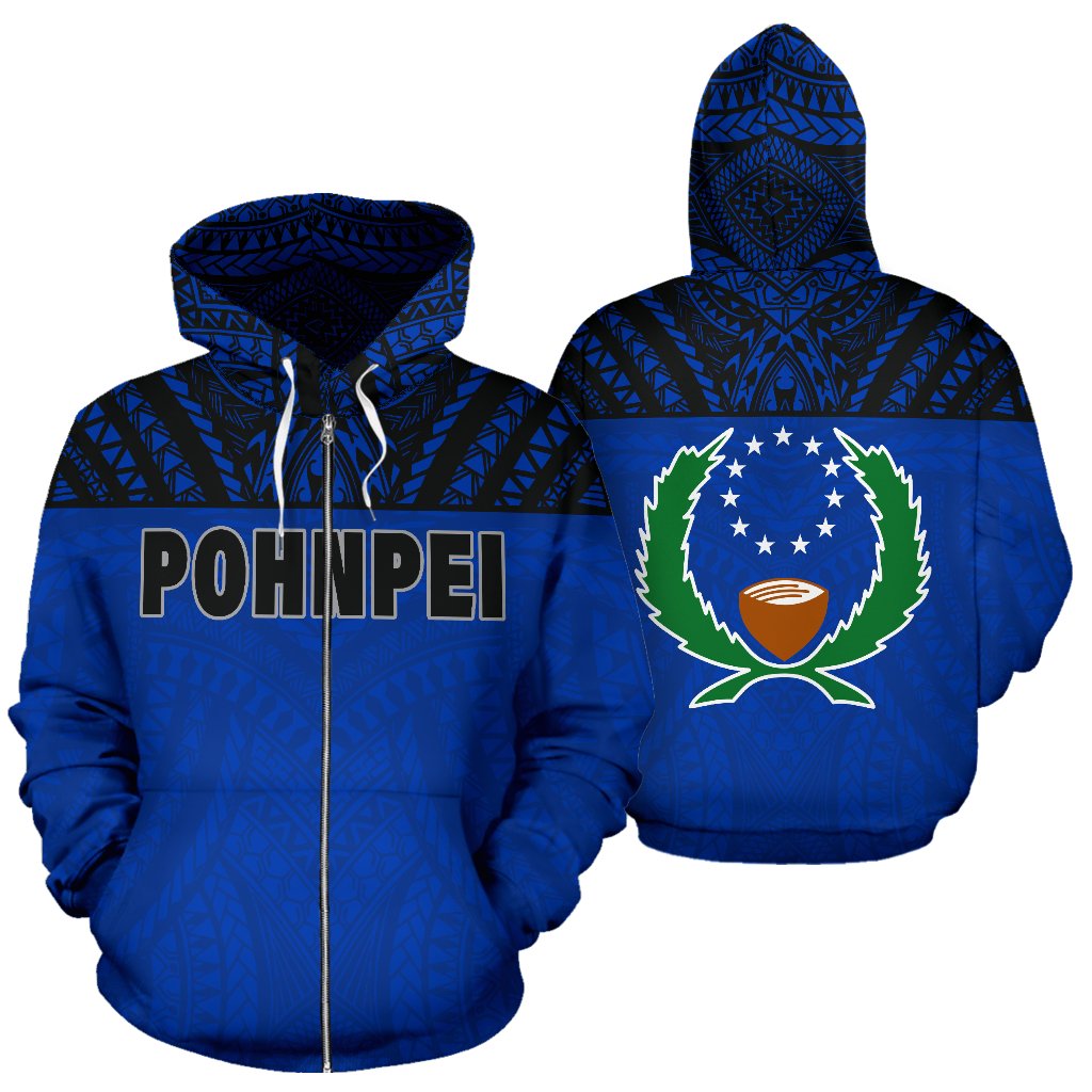 Pohnpei All Over Zip up Hoodie Micronesia Version Unisex Blue - Polynesian Pride