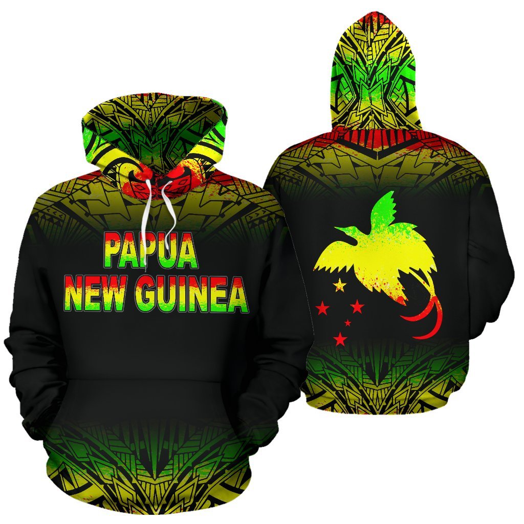Papua New Guinea Polynesian ll Over Hoodie Reggae Fog Unisex Black - Polynesian Pride