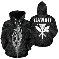 Polynesian Fish Hook Kanaka Map of Hawaii Zip Hoodie White Unisex White - Polynesian Pride