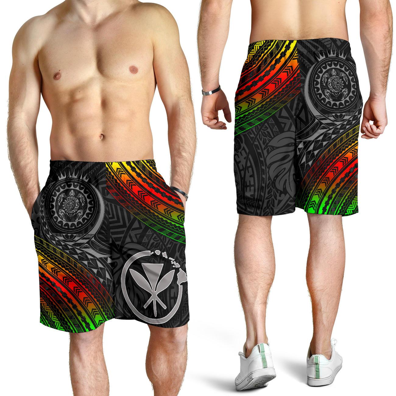 Hawaii Polynesian Men's Shorts - Kanaka Maoli Hawaiian Map Black - Polynesian Pride