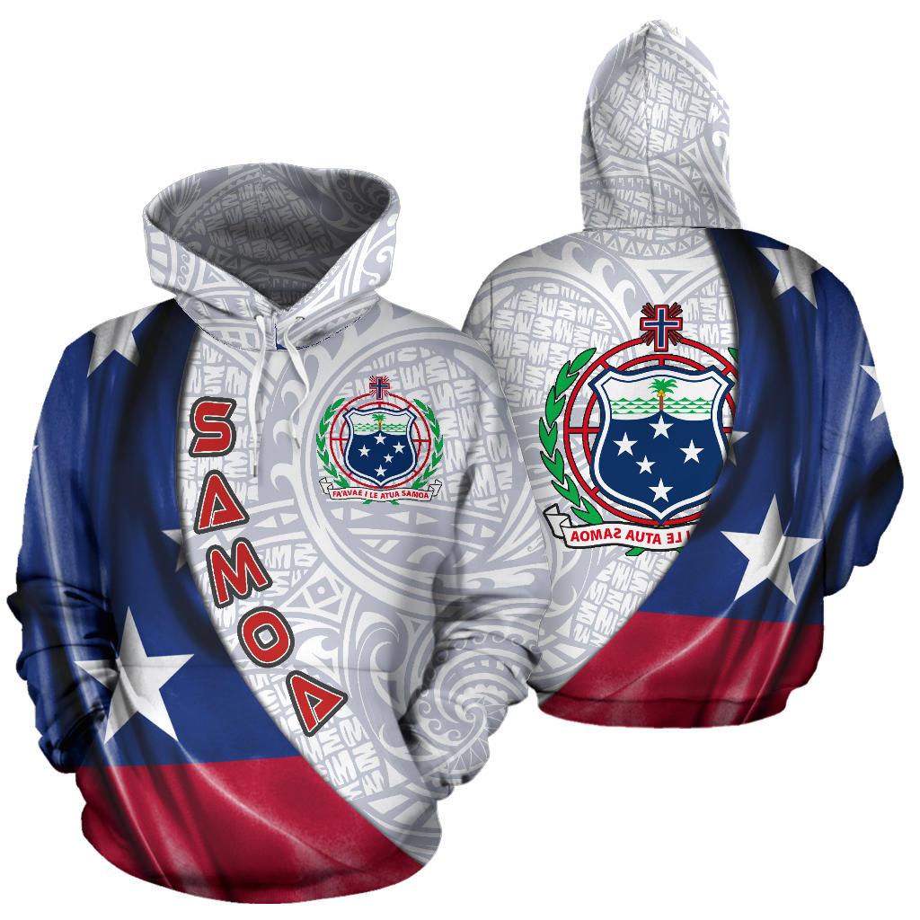 Samoa Polynesian Hoodie Waving Silky Flag Unisex Black - Polynesian Pride