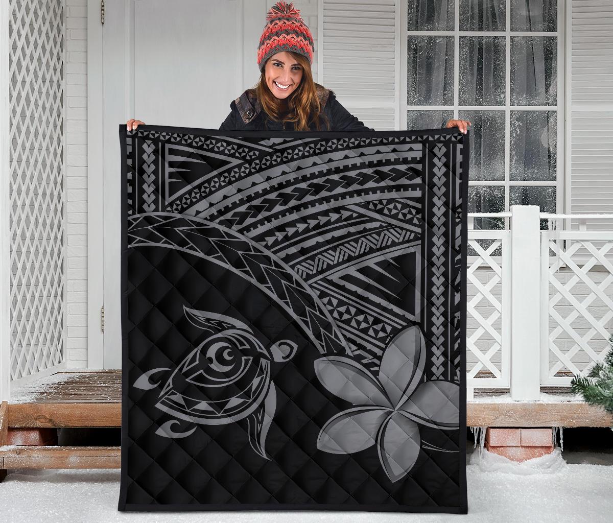 Hawaii Quilt - Hawaii Turtle Plumeria Quilt Grey - Polynesian Pride