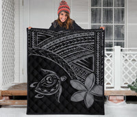 Hawaii Quilt - Hawaii Turtle Plumeria Quilt Grey - Polynesian Pride