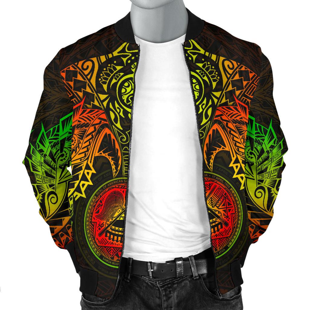 American Samoa Polynesian Bomber Jacket (Men) - Reggae Turtle Manta Ray - Polynesian Pride