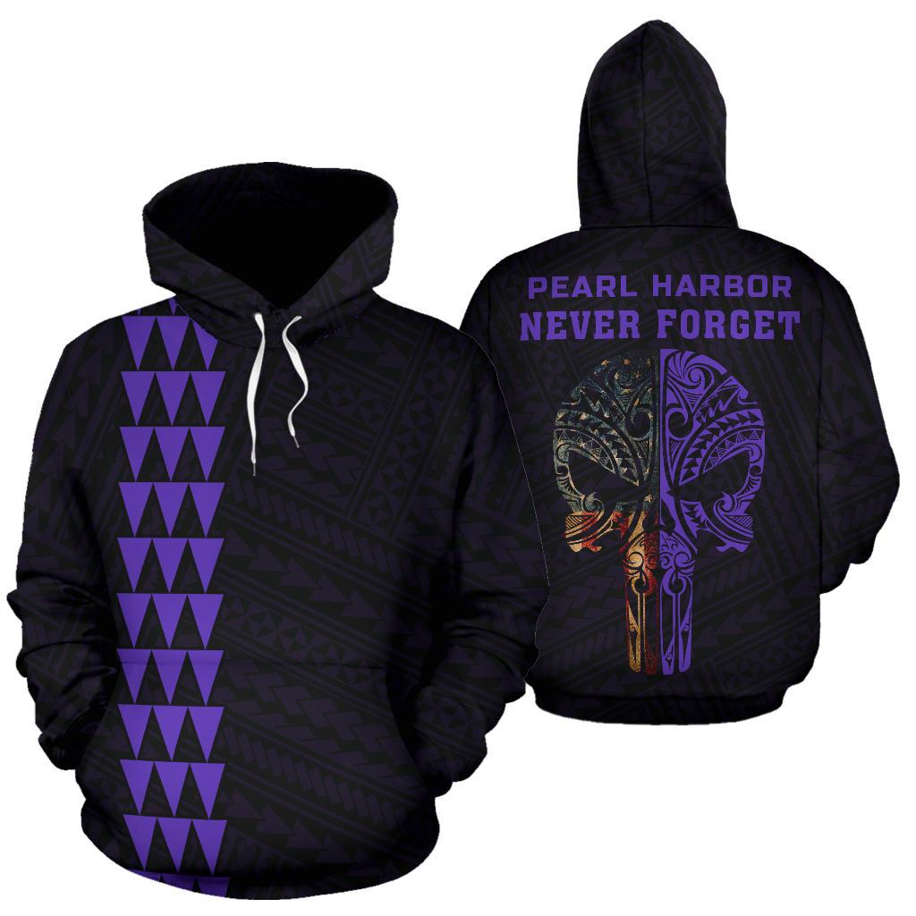 Polynesian Kakau Skull National Pearl Harbor Remembrance Day Hawaii Hoodie Purple Unisex Purple - Polynesian Pride