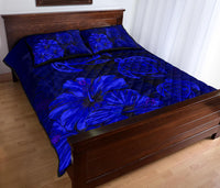 Hawaiian Map Turtle Hibiscus Vintage Polynesian Quilt Bedding Set Blue - Polynesian Pride