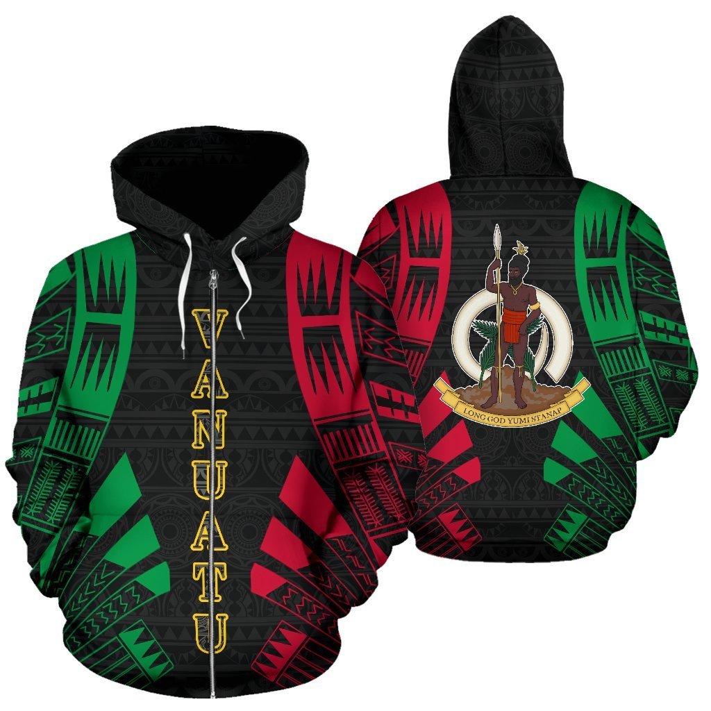 Vanuatu All Over Zip up Hoodie Polynesian Tattoo Style Unisex White - Polynesian Pride