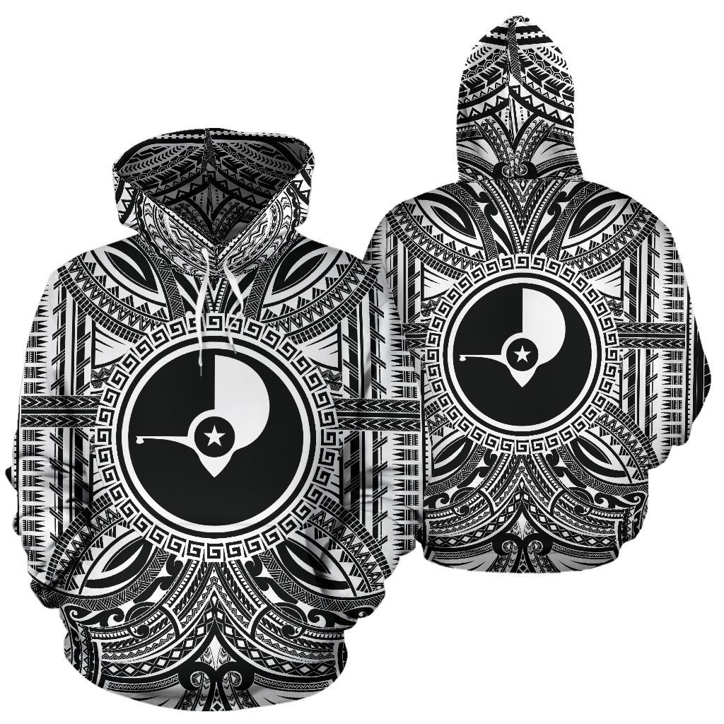 Yap ll Over Hoodie Yap Coat of rms Polynesian White Black - Polynesian Pride