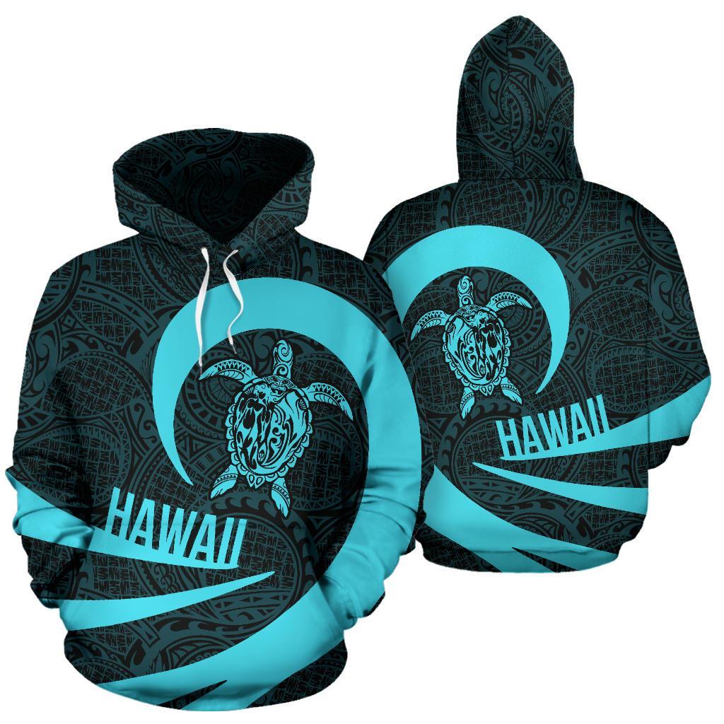 Hawaii Hoodie Turtle Mermaid Roll Into Polynesian Tattoo BLue Unisex Blue - Polynesian Pride