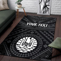 Tahiti Personalised Area Rug - Tahiti Seal In Polynesian Tattoo Style (Black) - Polynesian Pride