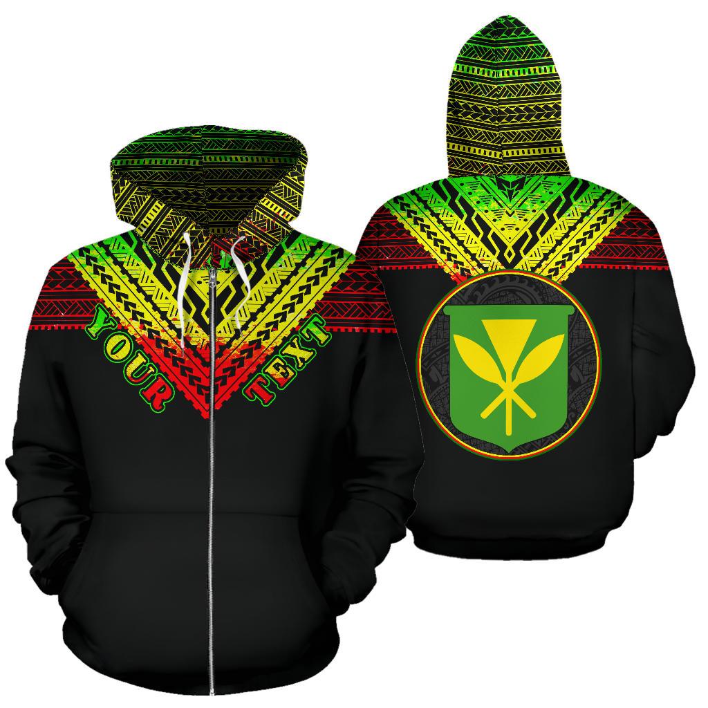 Hawaii Kanaka Maoli All Over Custom Zip up Hoodie Reggae Color Unisex Black - Polynesian Pride