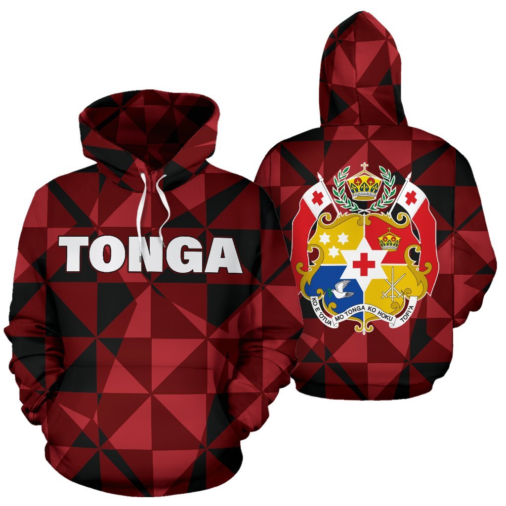 Tonga All Over Hoodie Tonga Coat of Arms Pattern BN09 Unisex Black - Polynesian Pride