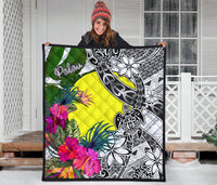 Palau Premium Quilt White - Turtle Plumeria Banana Leaf - Polynesian Pride