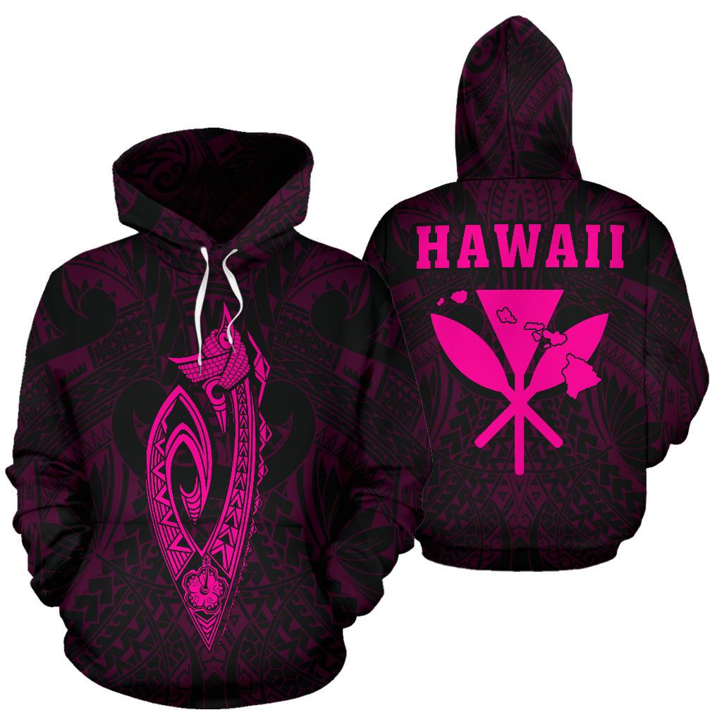 Polynesian Fish Hook Kanaka Map of Hawaii Hoodie Pink Unisex Pink - Polynesian Pride