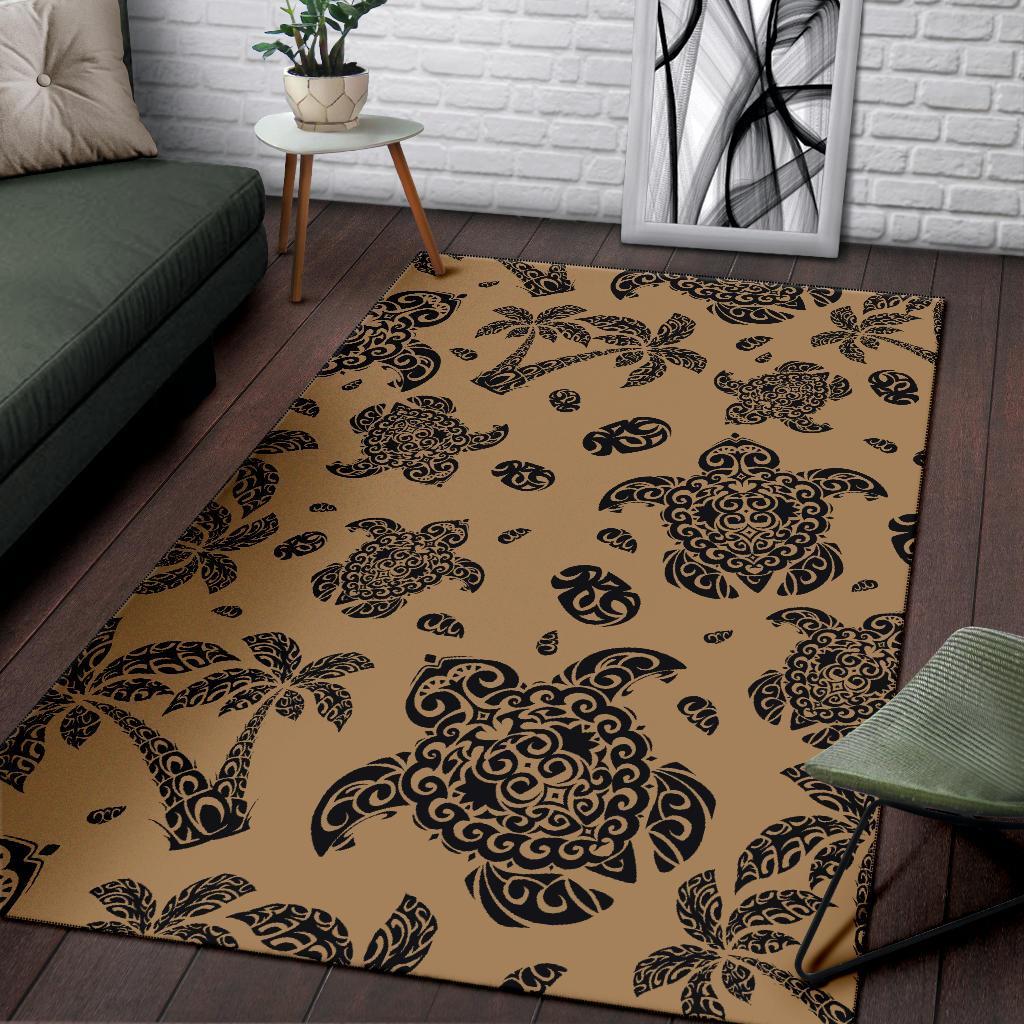 Hawaii Area Rug Polynesian Turtle Palm And Sea Pebbles AH - Polynesian Pride