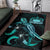 Samoa Polynesian Area Rugs - Turtle With Blooming Hibiscus Turquoise - Polynesian Pride