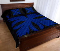 Hawaiian Royal Pattern Quilt Bed Set - Black And Blue - C3 Style - Polynesian Pride