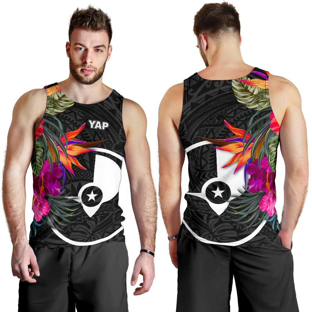 Yap Men's Tank Top - Polynesian Hibiscus Pattern Black - Polynesian Pride